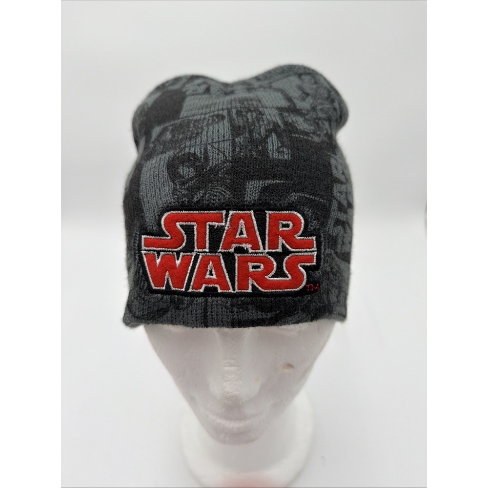 Star Wars Graphic Black Grey Beanie Hat Skull Cap Logo Patch Embroidered‎